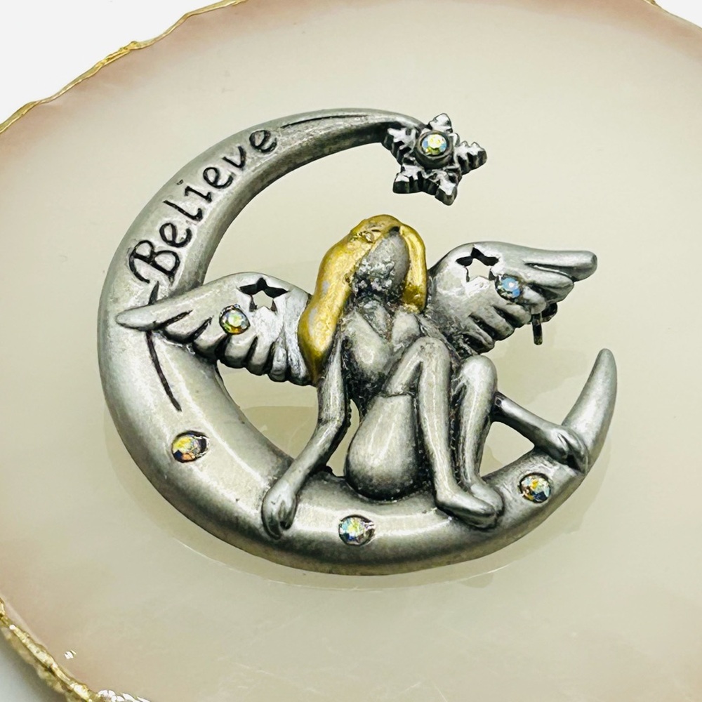 Vintage Patricia Darling Dash Brooch Believe Fairycore Moon Magic Star Signed